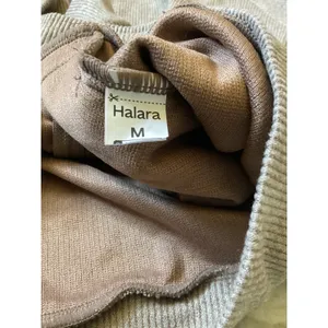 Halara NWOT Women Ribbed Knit Track Jacket Taupe Brown Zip Mock Neck Striped M thumbnail 5