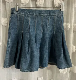 Full Tilt Blue Denim Pleated Skater Skirt thumbnail 1