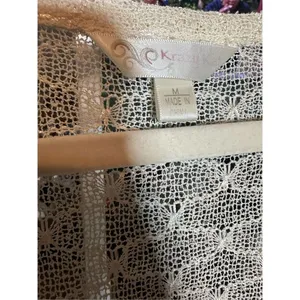 Krazy Kat Ivory Cream Open Knit Long Sleeve Button Front Lace‎ hem Top thumbnail 3