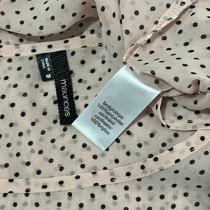 Maurices (M) Peach Polka Dot Lace Fringe Detail Roll Tab Semi-Sheer Blouse thumbnail 4