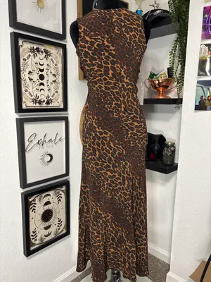 Rare 90s Vintage Betsey Johnson Leopard Print Slip Dress Maxi Bias Cut Size 6 thumbnail 2