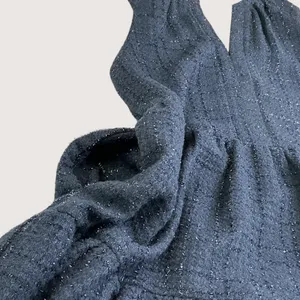 Amanda Uprichard Navy Blue Metallic Tweed Tiered Mini Dress‎ XS Split V-Neck thumbnail 11