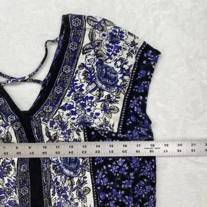Lucky Brand top Womens S Short Sleeve Peasant Blue Print floral - flaw‎ thumbnail 2