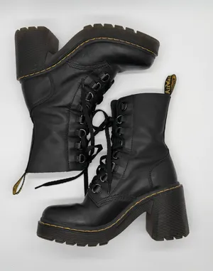 Dr. Martens Kendra Boot Women 8 Black Leather Lace Up Platform Block Heel Combat thumbnail 1
