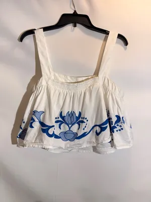 Anthropologie White Cotton Cutwork Embroidered Cropped Scoop Neck Top Size S thumbnail 6