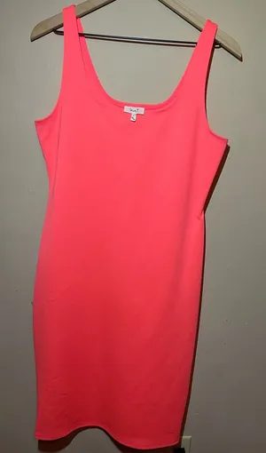 Love J Neon Coral Pink Dress XL Bright Summer Stretch Casual Boutique thumbnail 1