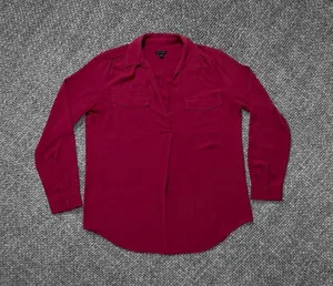 Ann Taylor Women’s Medium Magenta Long Sleeve Collared Polyester Blouse thumbnail 1
