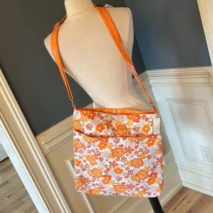 SASHA Handbags NY Large Tote Shoulder Overnight Orange White Floral Purse Womens thumbnail 5