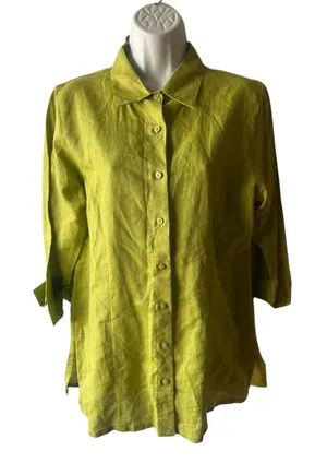 Crossroads Chartreuse Linen Blend Tunic Button Up Shirt Size 10 Green thumbnail 1