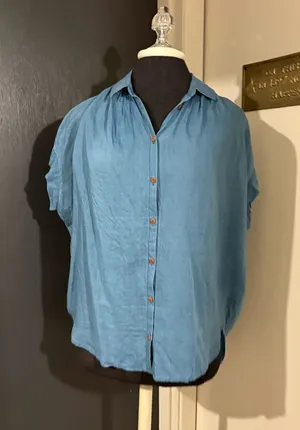 Madewell Lightweight 100% Cotton Button-Up Shirt in Chambray Blue thumbnail 1