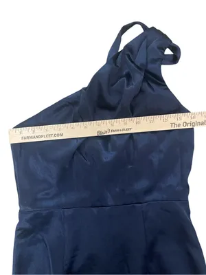 Wedding Guest Bridesmaid Lulu's One-Shoulder Satin Maxi Dress in Navy thumbnail 5