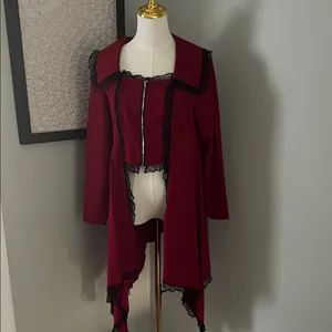 SheIn Elegant Burgundy Women's Jacket with Black Lace Trim thumbnail 2