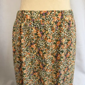 Floral Maxi Skirt Orange Green Purple Elastic Waist Cottagecore‎ Small thumbnail 3
