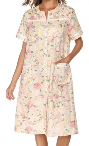 Women's Cottagecore Nightgown Romantic Embroidered Sleepwear Short Sleeve Large thumbnail 1