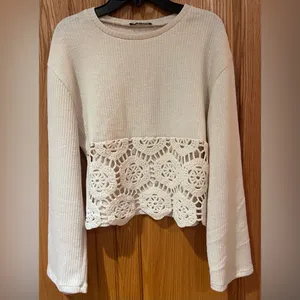 ZARA Beige Ecru Crocheted‎ Long Sleeve Sweater Sweatshirt Top Shirt Size Small thumbnail 8