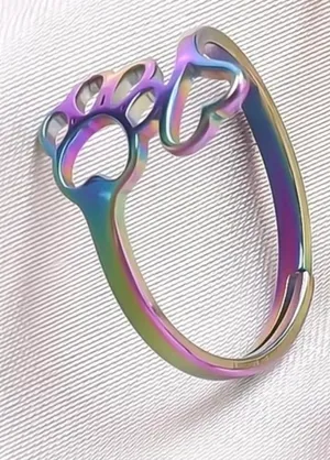 Women’s Stainless Steel Multicolor Dog & Heart Adjustable Ring Size 6-9 thumbnail 2