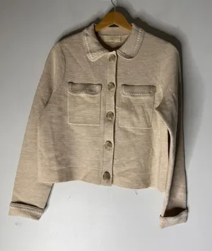 Seanne Betty cardigan textured beige crochet knit detail size small thumbnail 1