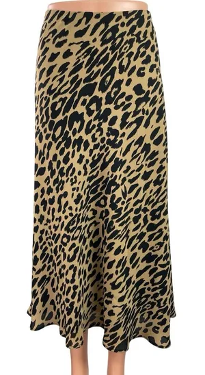Banana Republic Beige Leopard Animal Print High Waist Flare Midi Skirt Size L thumbnail 1