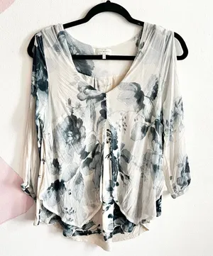 Lucky Brand Peasant Top Sheer Floral Boho Western‎ Hippie Medium thumbnail 1