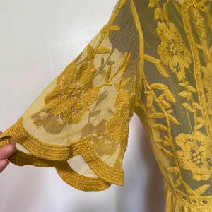 SOHCUE - Elegant Yellow Lace Maxi Dress embroidered thumbnail 6