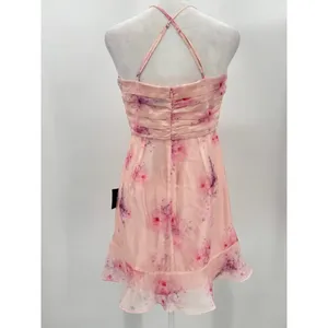 Lulu’s Pink Floral Fairy Ruffle Mini Party Dress Ruched Bodice Medium NEW thumbnail 4