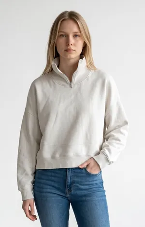 Outdoor Voices Nimbus quarter zip cotton sweatshirt white Minimalist Cropped L thumbnail 1