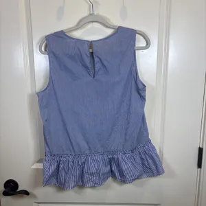 KENAR Top Blue Striped Nautical Coastal Gypsy Bohemian Women Large Peplum Shirt‎ thumbnail 6