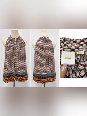 Maeve Anthropologie Geometric Print Halter Tank Top Medium 100% Cotton Boho thumbnail 4