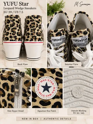 NEW YUFU Star Leopard High-Top Hidden Wedge Sneakers EU 39 / US 7.5 NIB thumbnail 5