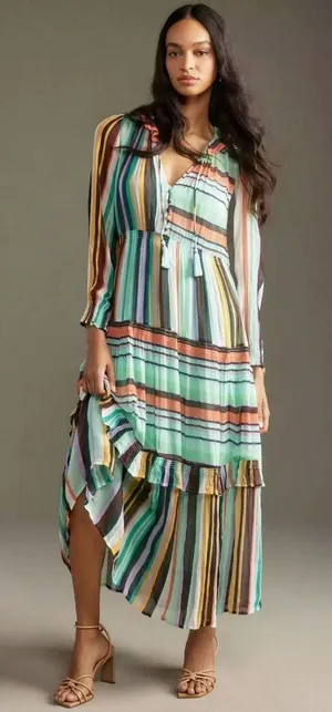 Anthropologie Marais Maxi Tiered Dress Printed Chiffon thumbnail 1
