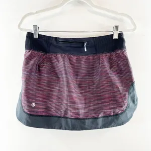 Lululemon Run For All Mini Tennis Skirt Skort Plum Burgundy Space Dye Black 6 thumbnail 5