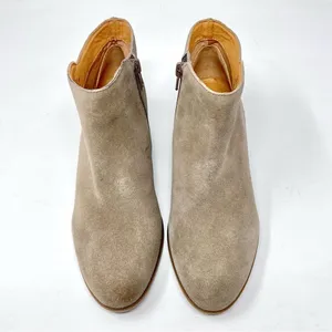 Crown Vintage Beatrix Taupe Suede Leather Low Block Heel Ankle Bootie 7 thumbnail 2