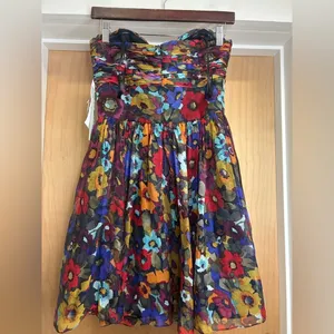 NWT! Jill Stuart Autumn Wedding Guest Strapless Flowy Fit Flare Floral Dress - 4 thumbnail 4