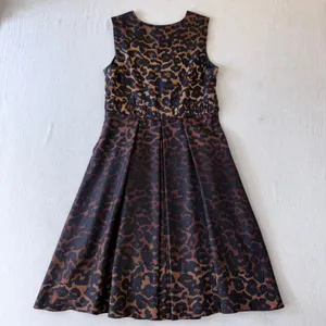 Alfani Womens 100%‎ Silk Leopard Print V-Neck Pleated A-Line Dress Brown Black 8 thumbnail 8
