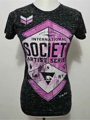 Buckle Society Graphic Tee Small Black Pink Burnout Fitted Y2K Grunge Streetwear thumbnail 2