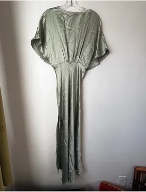 Petal & Pup Ricki Sage Green Satin Maxi Dress XS thumbnail 11