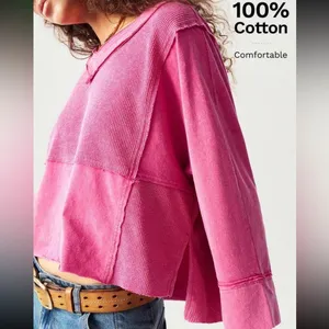 Boho patchwork oversized cropped Vneck 3/4 sleeve NEW thumbnail 8