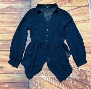 Women’s Long Sleeve Sheer Button Down Blouse Navy Size Large thumbnail 1