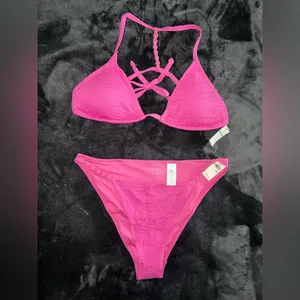 Aerie Jacquard Triangle Bikini Top and Cheeky Bikini Bottom in Lip Gloss Large thumbnail 10