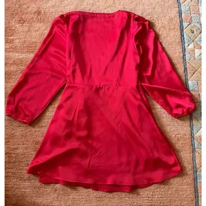 ChicSoul 2X Red Satin Scallop Faux Wrap Dress Long Sleeve Plus thumbnail 8
