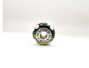 Pandora White Flowers Green Murano Glass Authentic Bead Charm thumbnail 6