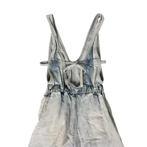 FREE PEOPLE Alora Denim Wide Leg Culotte Tieback Jumpsuit Light Wash Size XS thumbnail 9