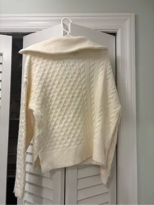 Abercrombie & Fitch Cable Half Zip Pullover Sweater Cream Size Medium thumbnail 5