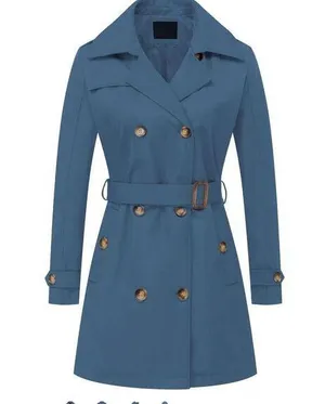 NEW Double Breasted Trench Coat Mid-Length Overcoat S NO BELT thumbnail 1