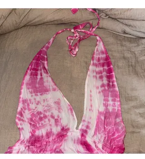 Halter Backless Tie Dye Dress Pink Size L thumbnail 2