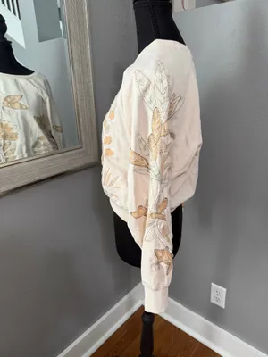 Anthropologie beaded floral embroidered cottage-core romantic sweatshirt XXS thumbnail 4