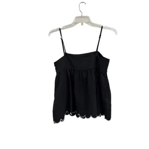Things Between Black Scallop Hem Camisole Top Size M Linen Blend Babydoll Tank thumbnail 3
