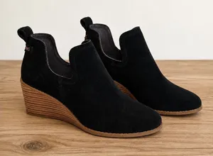TOMS Kallie Black Suede Side‎ Cutout Wedge Ankle Booties Womens 9.5 thumbnail 1