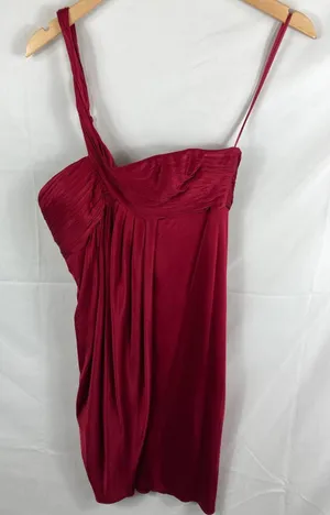 BCBGMaxazria one shoulder deep red satin cocktail dress size 6 thumbnail 1