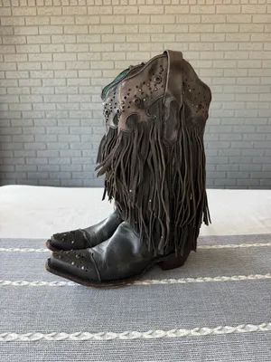 Corral Sierra Fringe Studded Cowgirl Boots Dark Brown Leather Size 5.5 Rodeo thumbnail 6